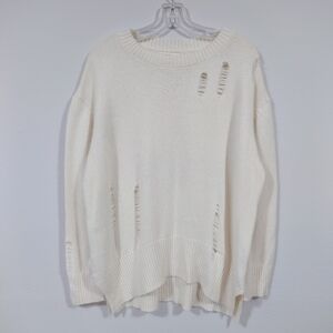 Oversized distressed wool blend sweater | asymmetrical hem